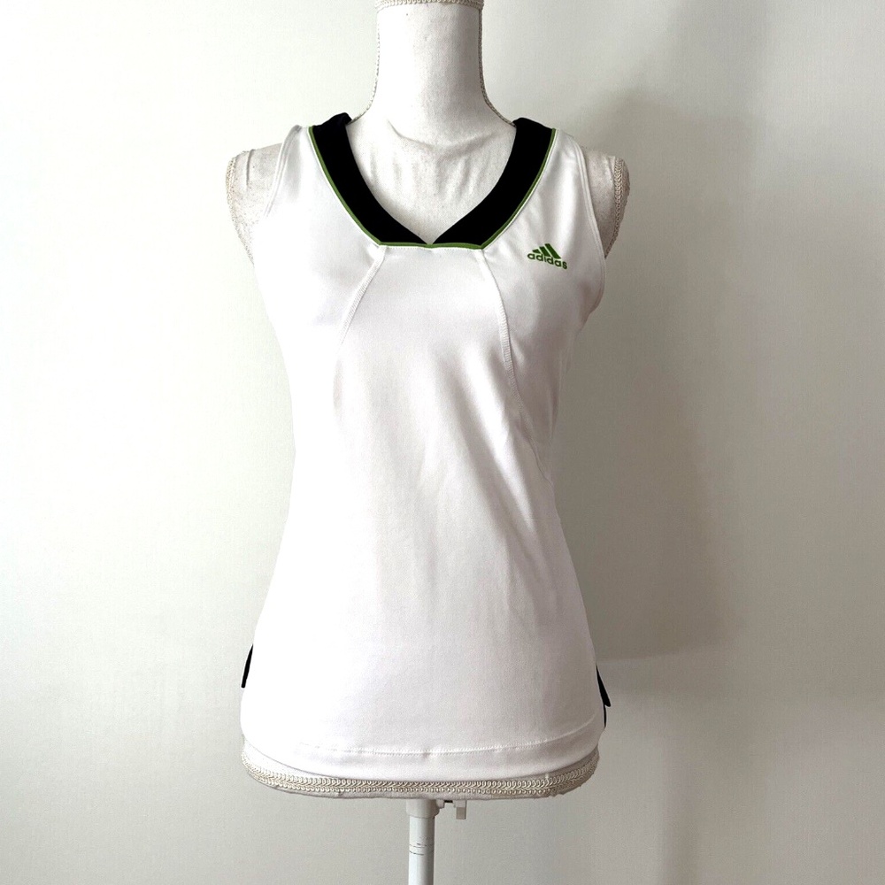 Adidas White Black Green Trim Tank Top M Mesh Racerback Athletic Gym Shirt - Picture 2 of 8